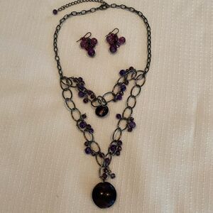 18”-21” Purple Beaded Necklace and earrings